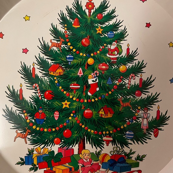 Vintage The Ullman Co. Holiday Christmas Tree Round Metal Serving Tray 13” - Picture 2 of 10